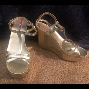 Prada Gold Wedges
